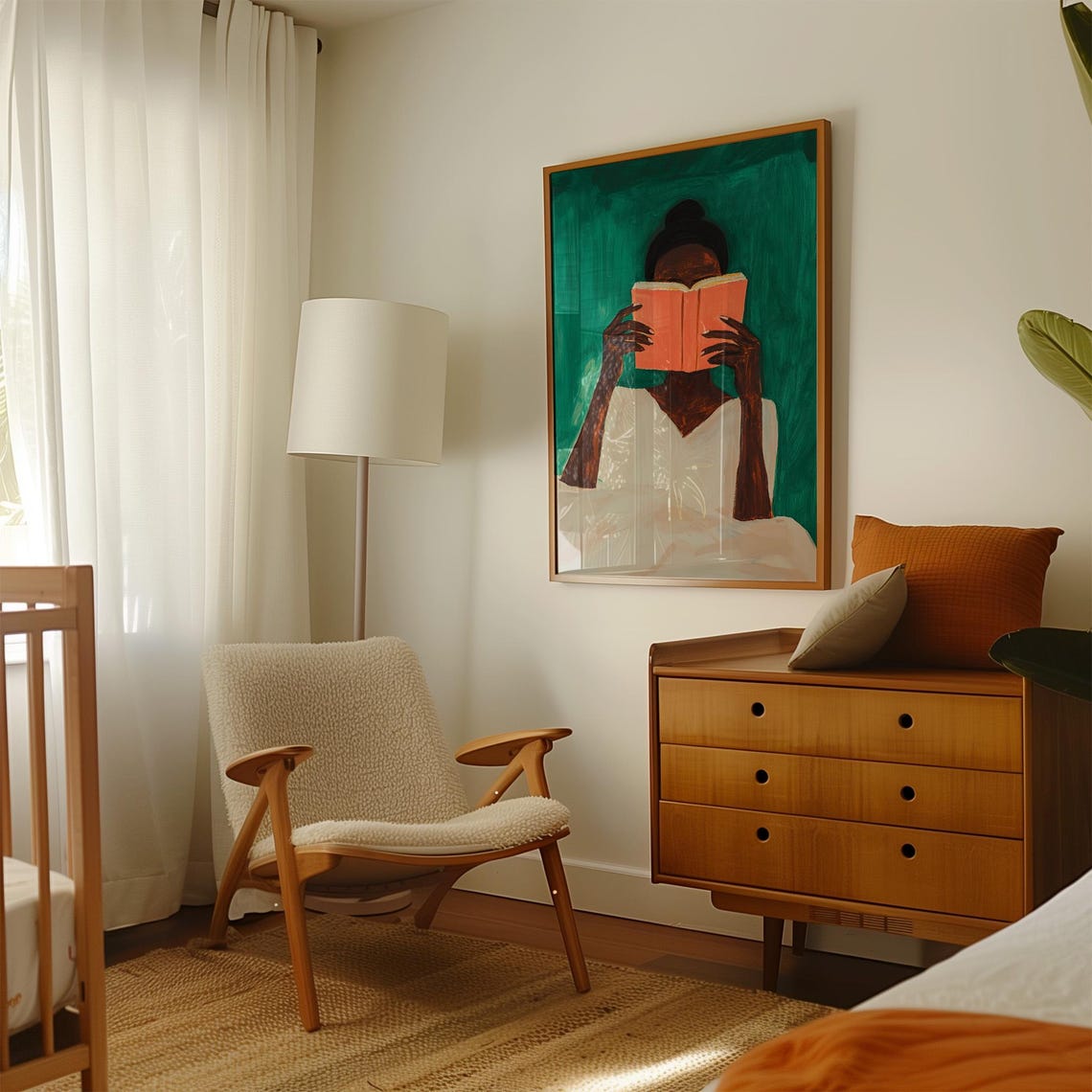 Reading Woman Orange Book Hidden Face Teal Green Bold Poster - Image 2