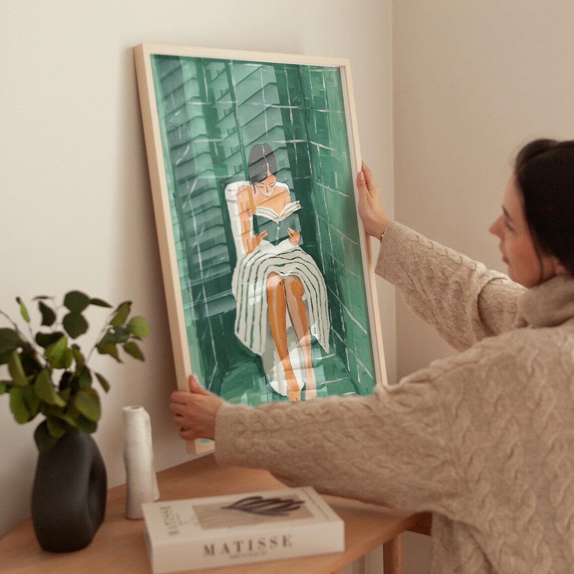 Modern Woman Reading On Toilet, Bathroom Decor - Image 5