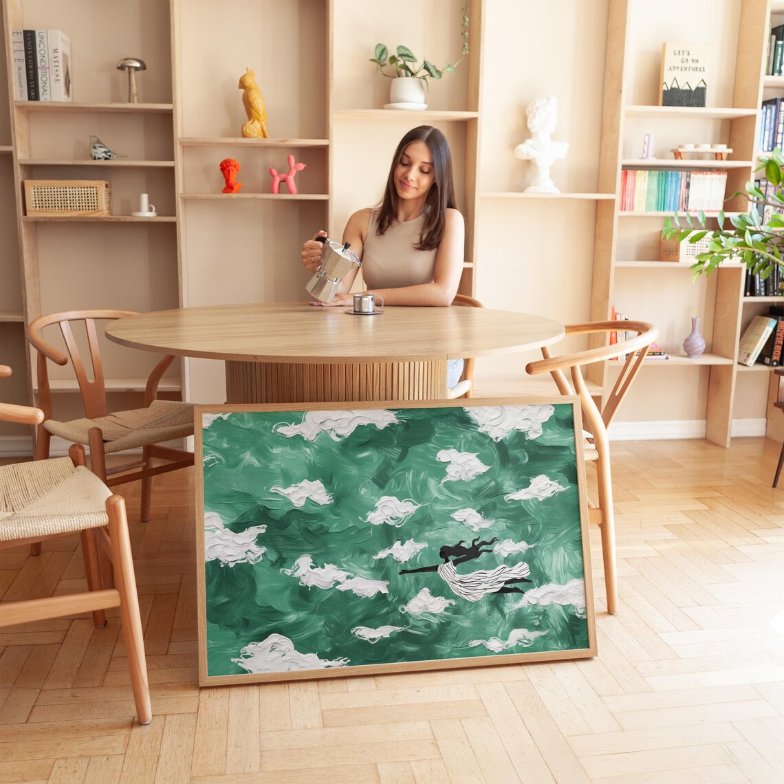 Dreamy Floating Woman, Surrealist Art Print - Image 2