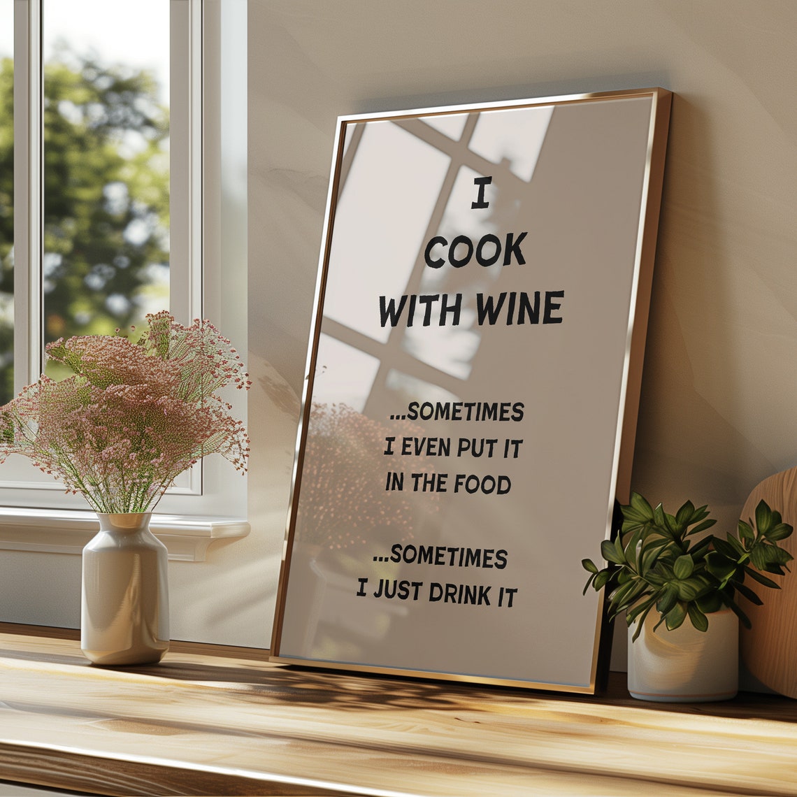 I Cook With Wine Funny Kitchen Typography Quote Humorous Chef Poster - Image 3