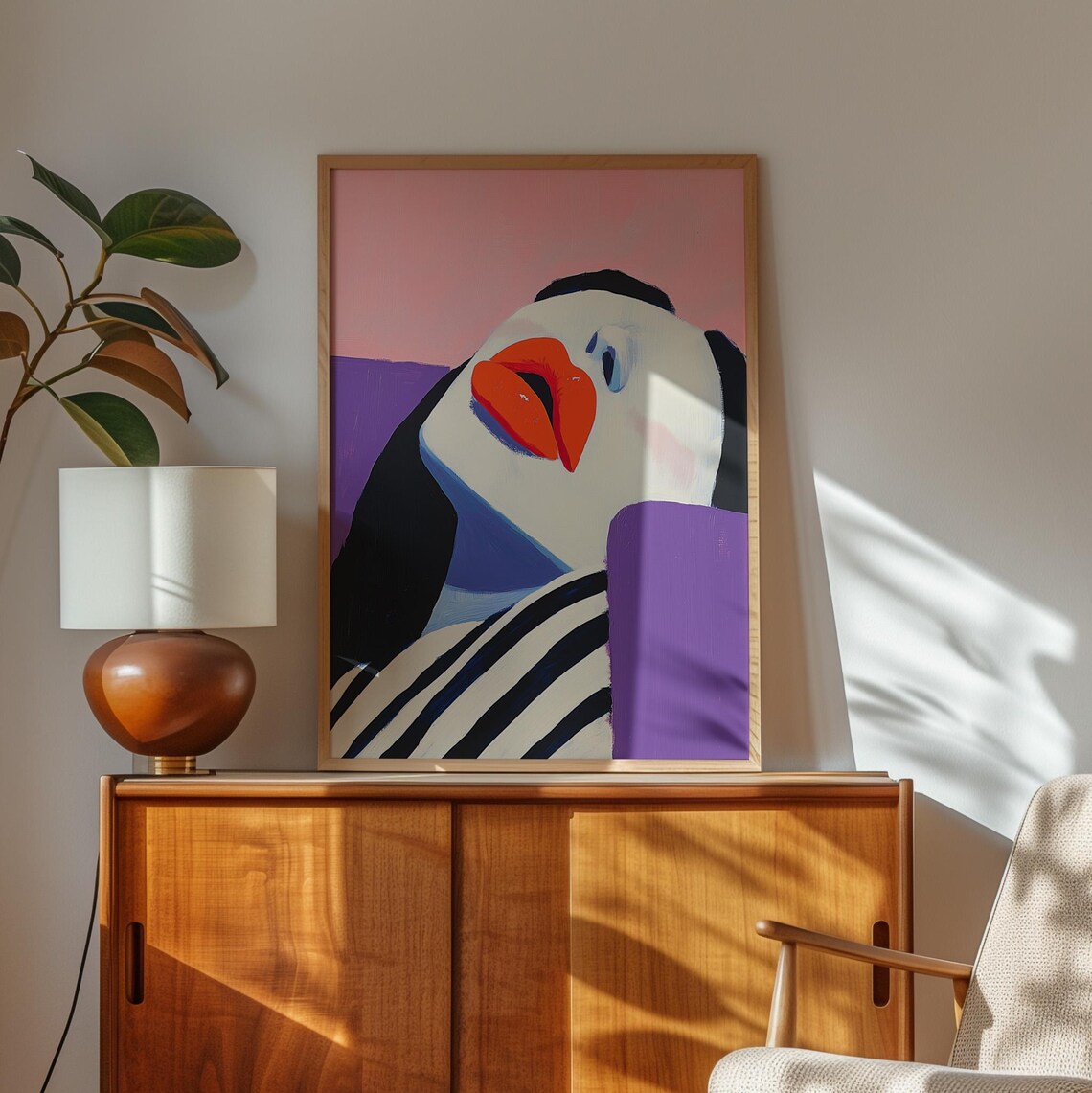Bold Red Lips Pop Art Portrait Pink Purple Abstract Face Fashion Poster - Image 2