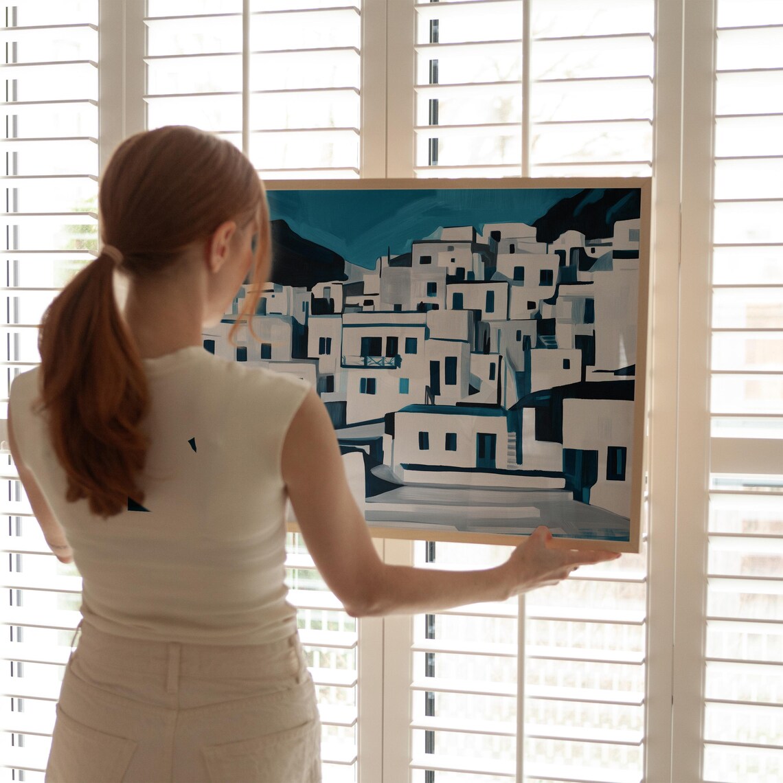 Whitewashed Greek Village, Minimalist Cycladic Art Poster - Image 3