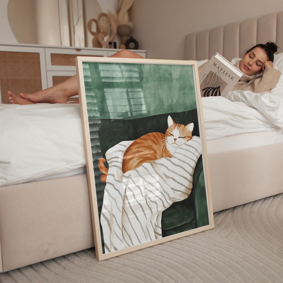 Orange Tabby Cat Art Print, Minimalist Feline Decor