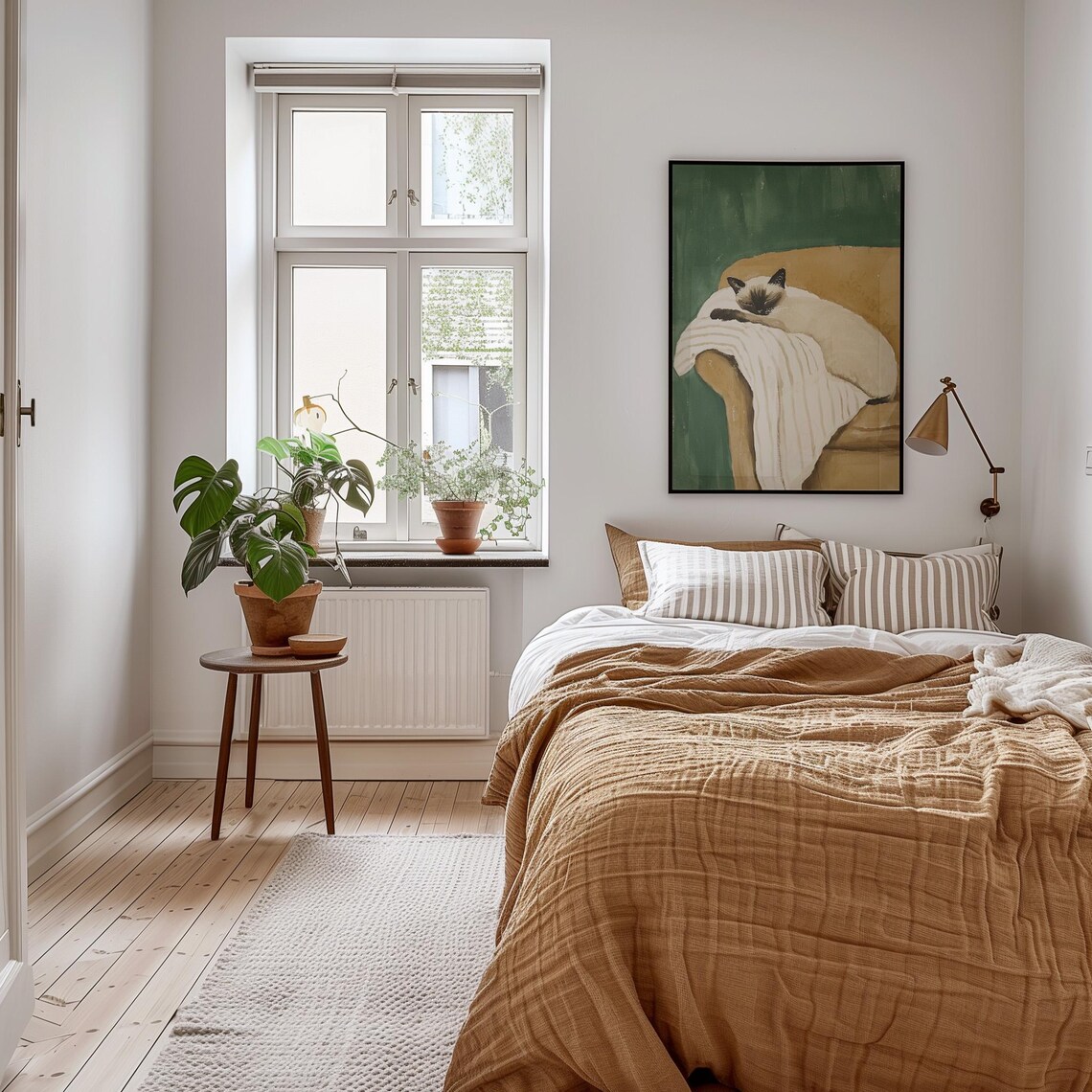 Sleeping Siamese Cat On Armchair Cozy Green Pet Painting Poster - Image 3