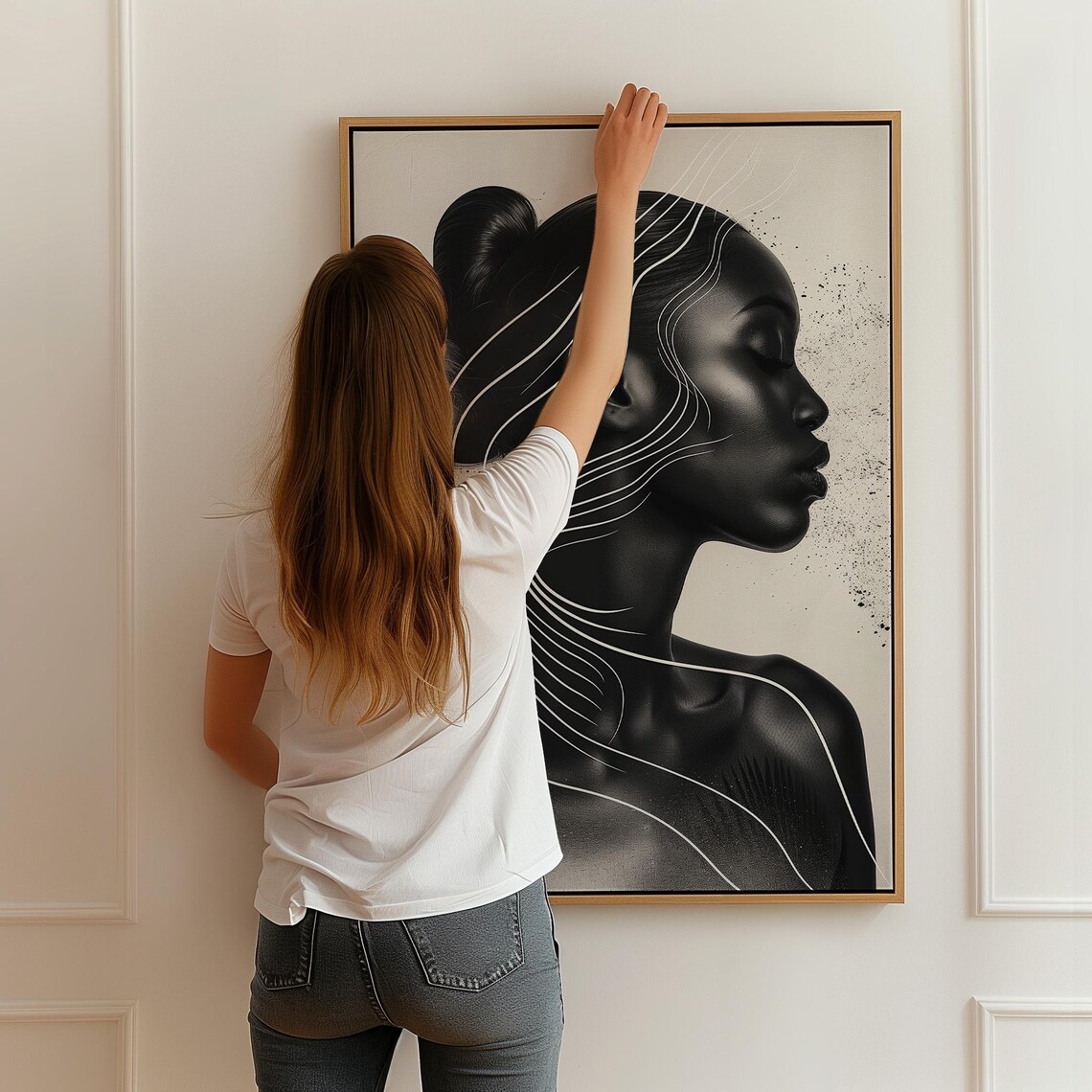 Black And White Woman Profile Elegant Line Art Portrait Wall Art - Image 4