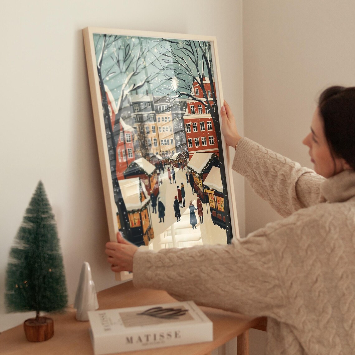 Retro Christmas Market Square Snowy Vintage Mid Century Holiday Poster - Image 2