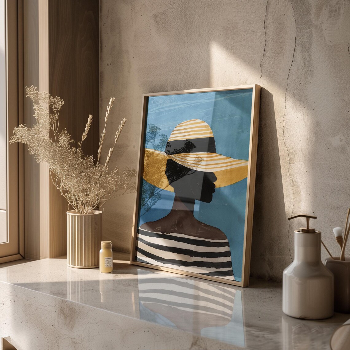 Minimalist Woman With Yellow Hat Art Print