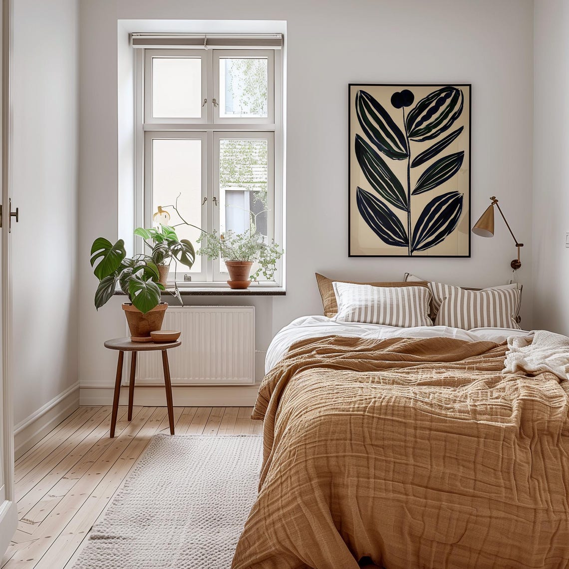 Tall Navy Blue Botanical Leaves on Cream Minimalist Art Poster - Image 3