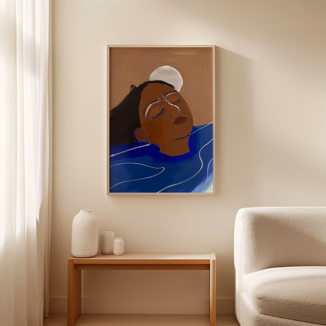 Serene Woman Floating in Blue Water Abstract Portrait Art Poster - Image 4
