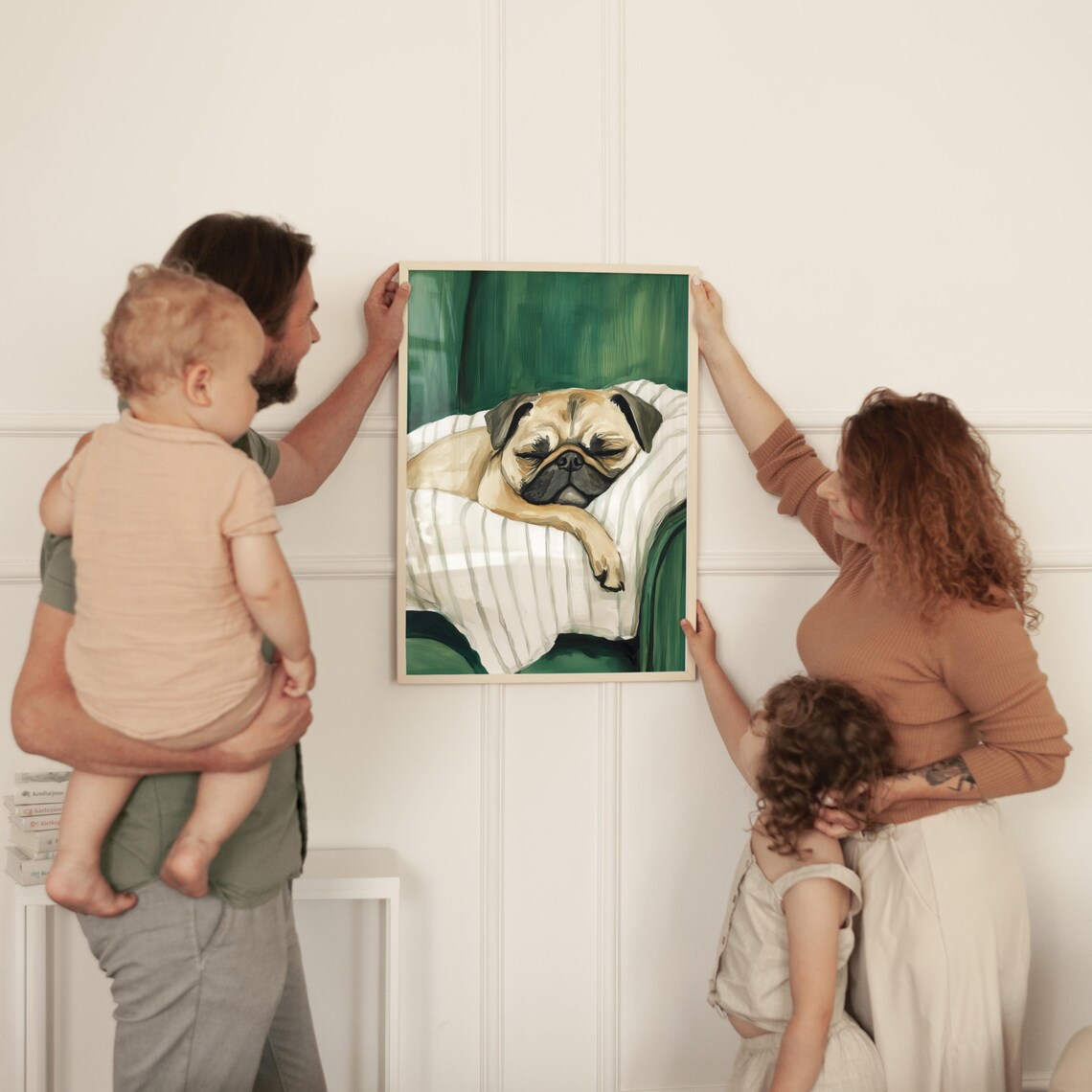 Sleeping Pug Dog Art Print, Minimalist Watercolor - Image 4