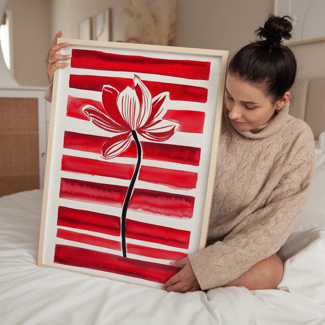 Abstract Red Flower, Modern Minimalist Floral Artwork
