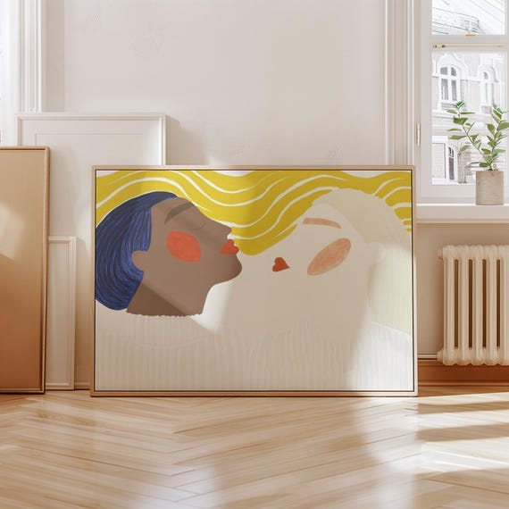 Modern Abstract Couple Art Print Minimalist Love Illustration Bold Colorful Wall Art Faceless Romantic Figures Contemporary Boho Decor