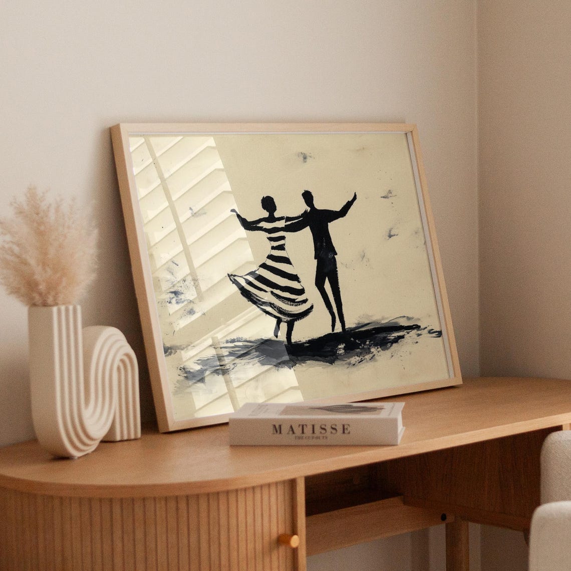 Dancing Couple Silhouette Black Ink Striped Dress Minimalist Poster - Image 4