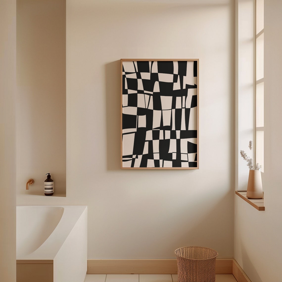 Geometrical Black And White Optical Illusion Checkered Modern Poster - Image 3