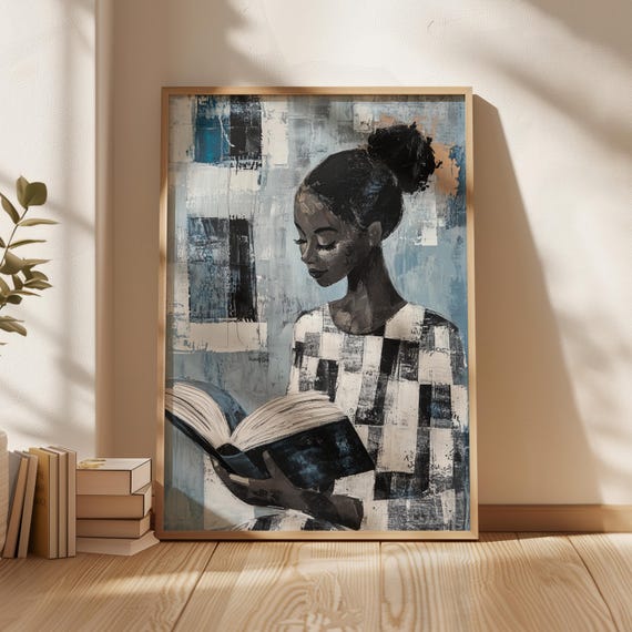 Modern Woman Reading, Abstract Portrait Art Print