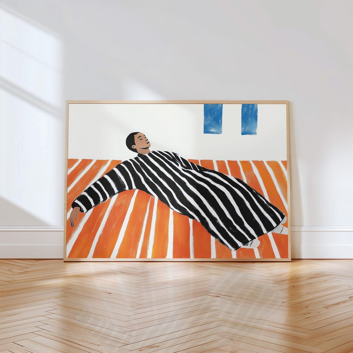 Modern Minimalist Art Print Black And White Stripes With Orange Abstract Background Contemporary Wall Decor Bold Artistic Design