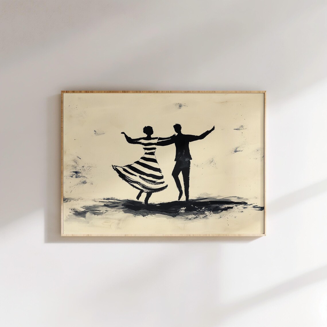 Dancing Couple Silhouette Black Ink Striped Dress Minimalist Poster - Image 2