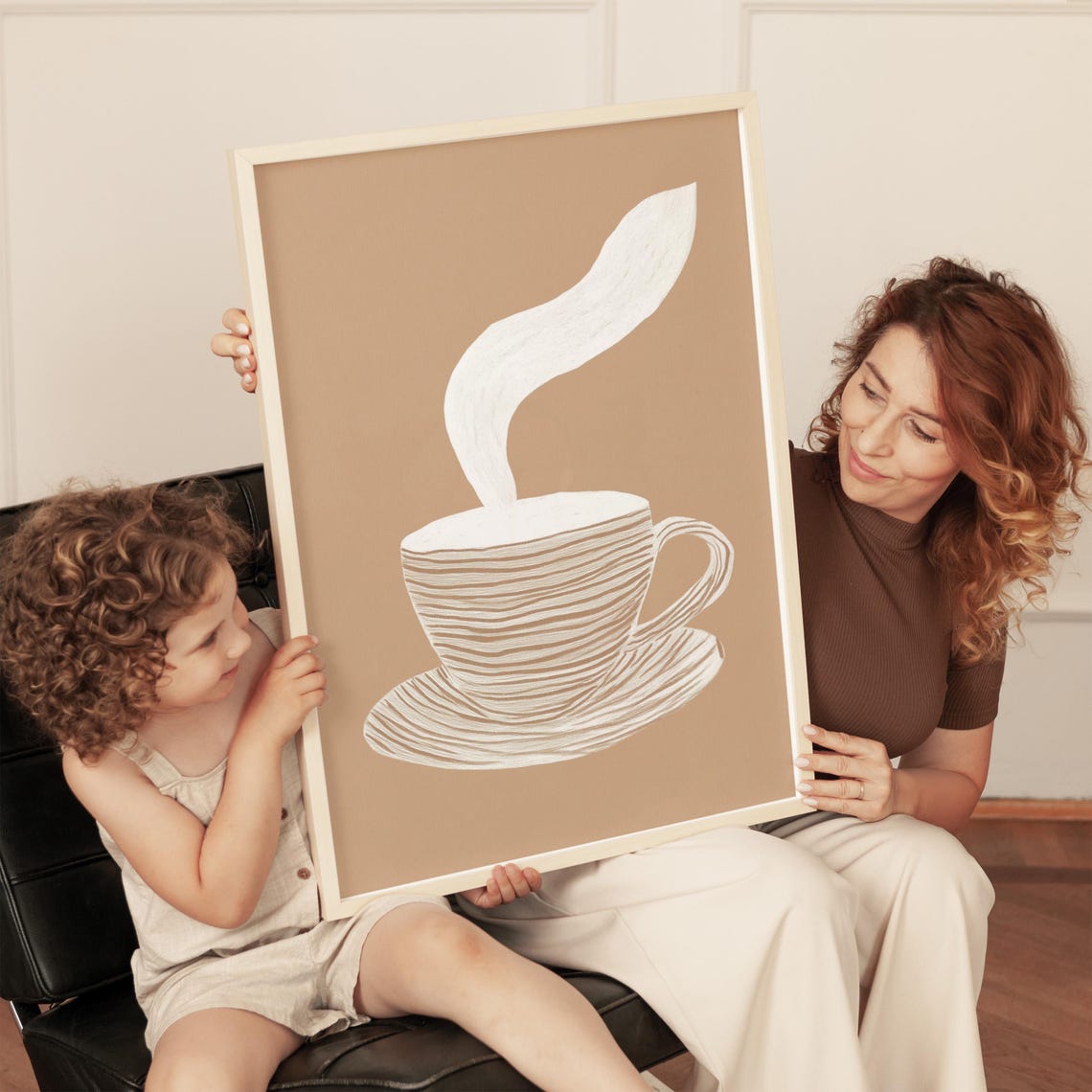 Minimalist Coffee Cup Art Print Beige And White Kitchen Decor Modern Abstract Line Art Cozy Coffee Illustration Neutral Home Decor