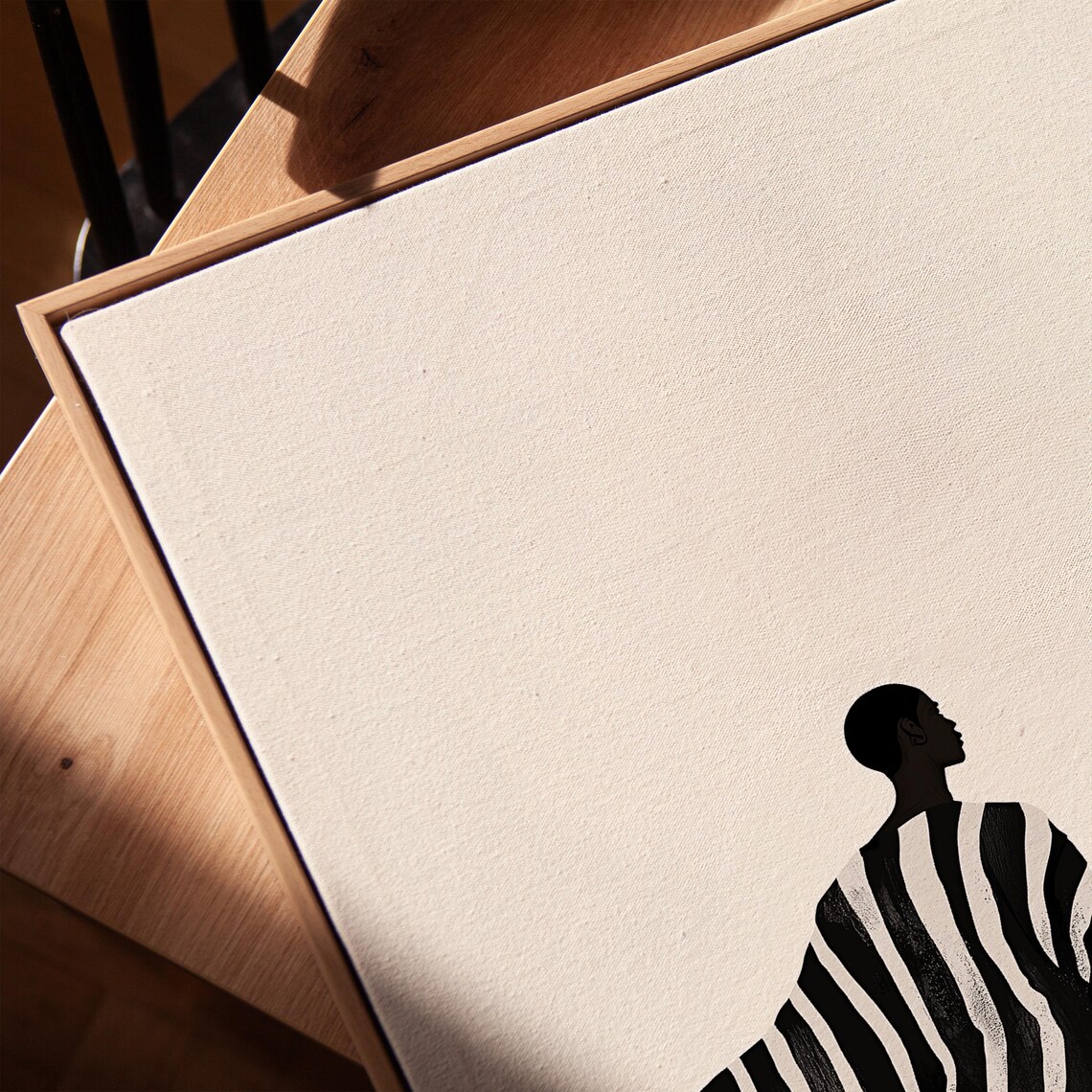 Striped Gown Woman Silhouette Minimalist Black And White Fashion Art Poster - Image 3