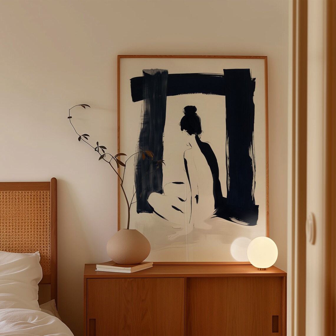 Woman Seated Archway Black White Ink Drawing Abstract Figure Poster - Image 4