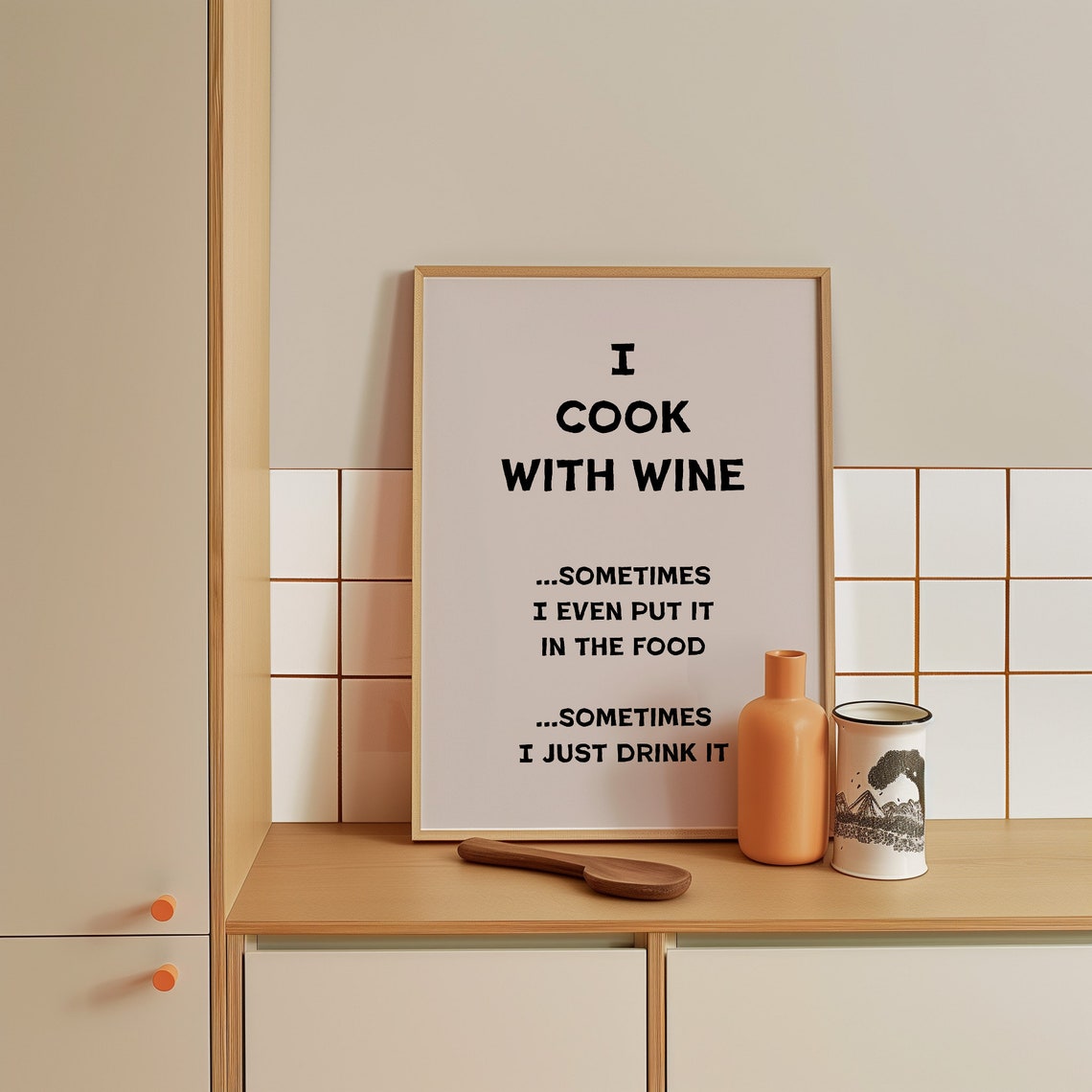 I Cook With Wine Funny Kitchen Typography Quote Humorous Chef Poster - Image 2