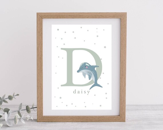 Personalised Letter D Dolphin Poster with Name Daisy for Nursery