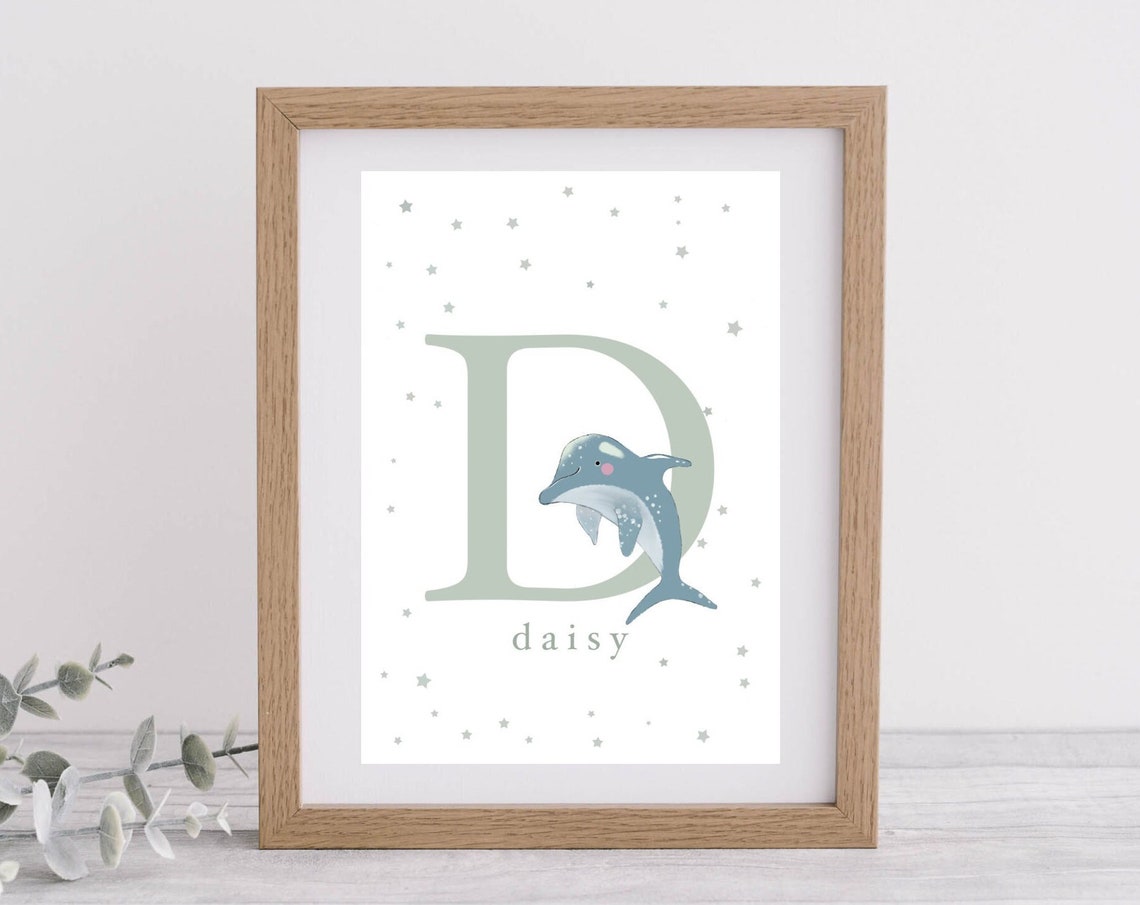 Personalised Letter D Dolphin Poster with Name Daisy for Nursery