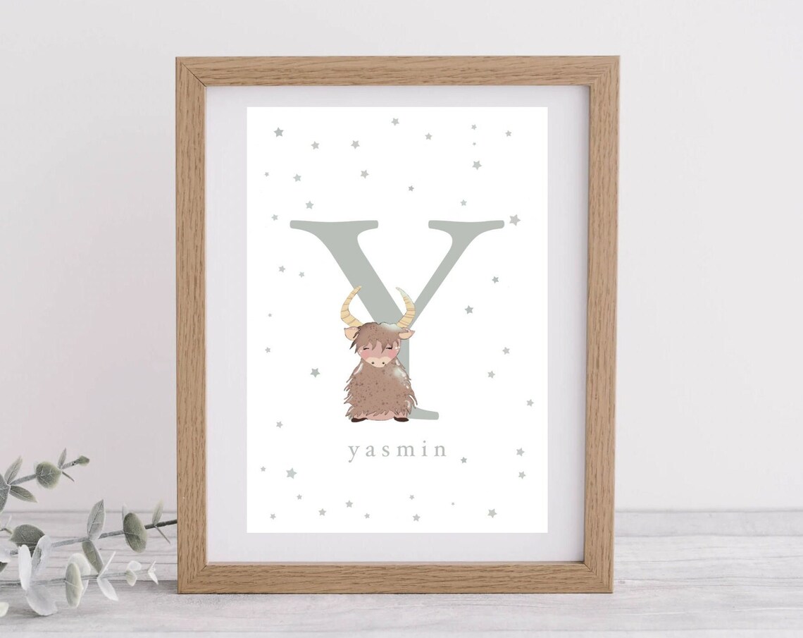 Personalised Yak Letter Illustration, Nursery Decor