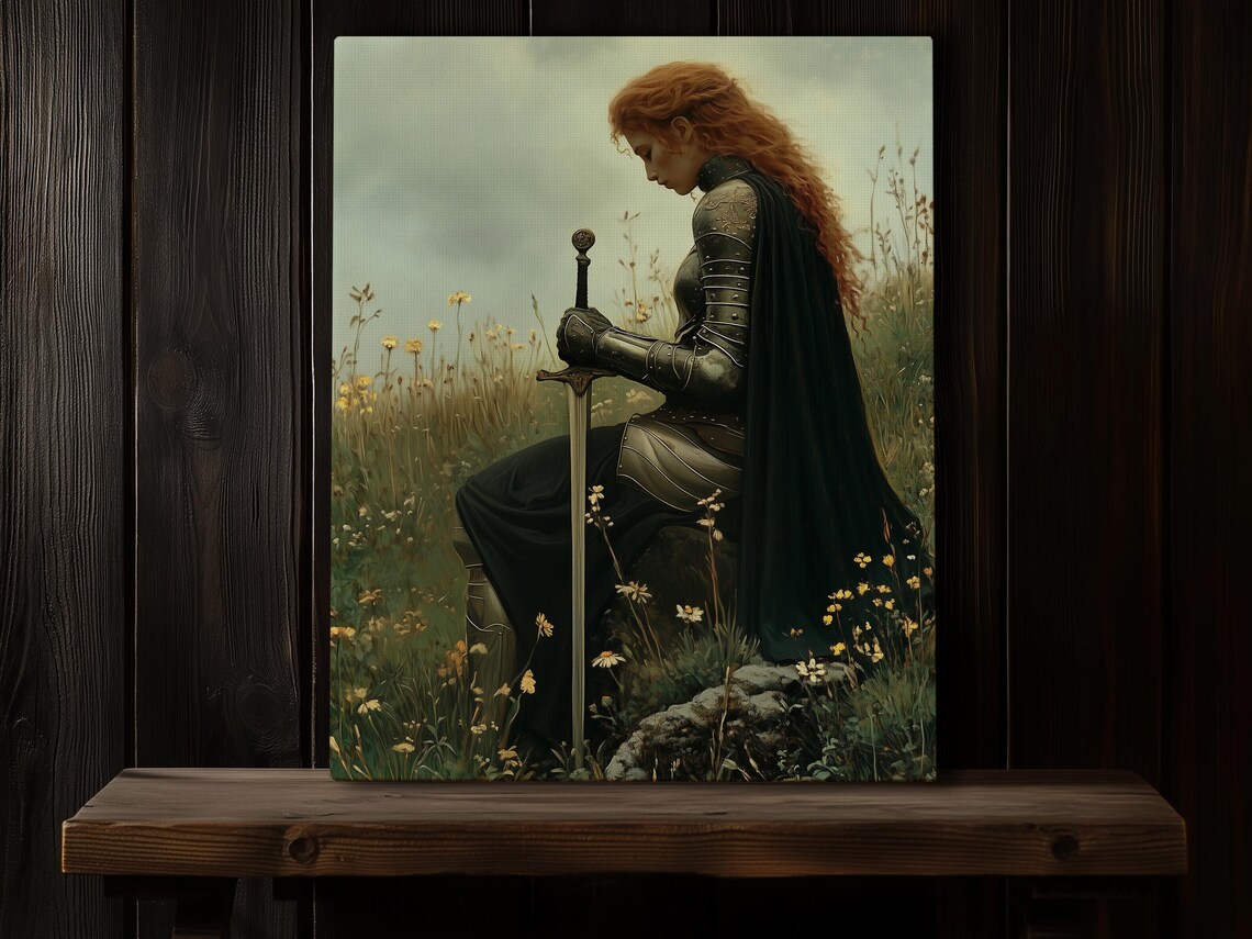 Red Haired Female Knight In Armor Wildflower Fantasy Art Print