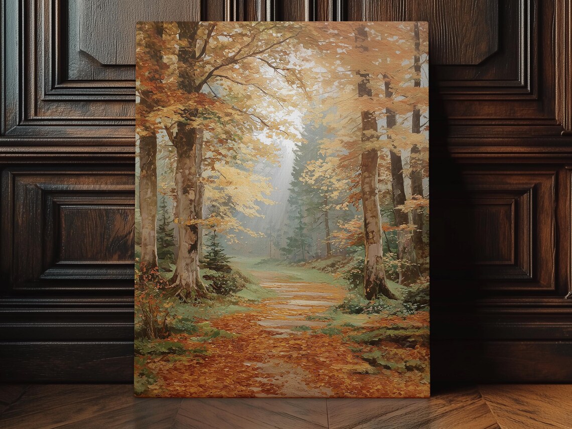 Fall Forest Path Art Print, Moody Nature