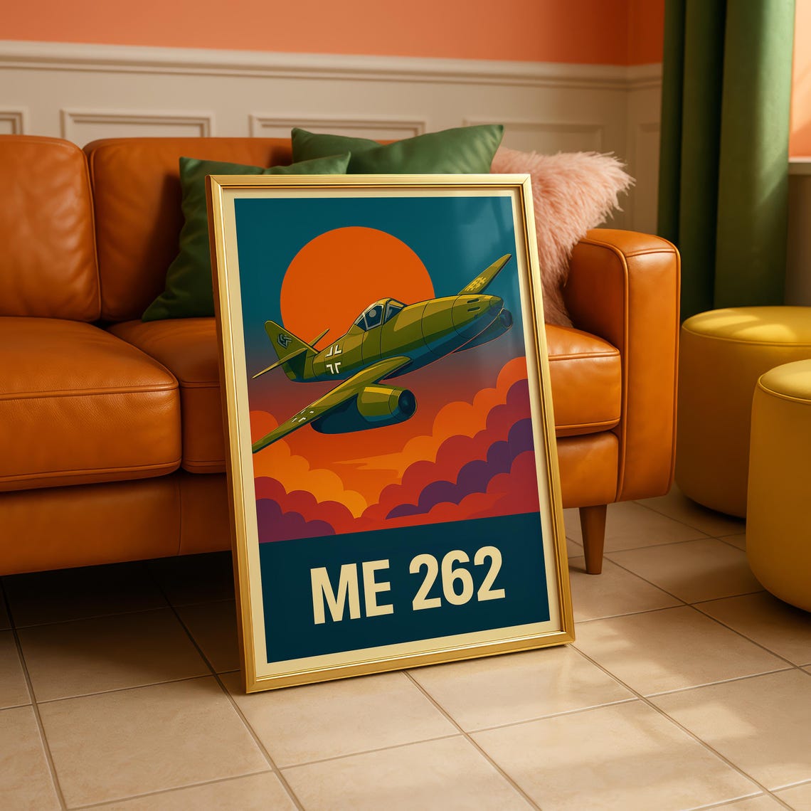 Me 262 Vintage Jet Fighter Sunset Clouds Retro Aviation Poster
