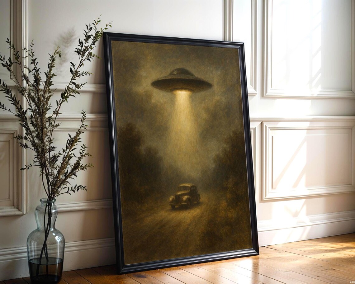 UFO Abduction Art Print, Vintage Sci-Fi Surrealist