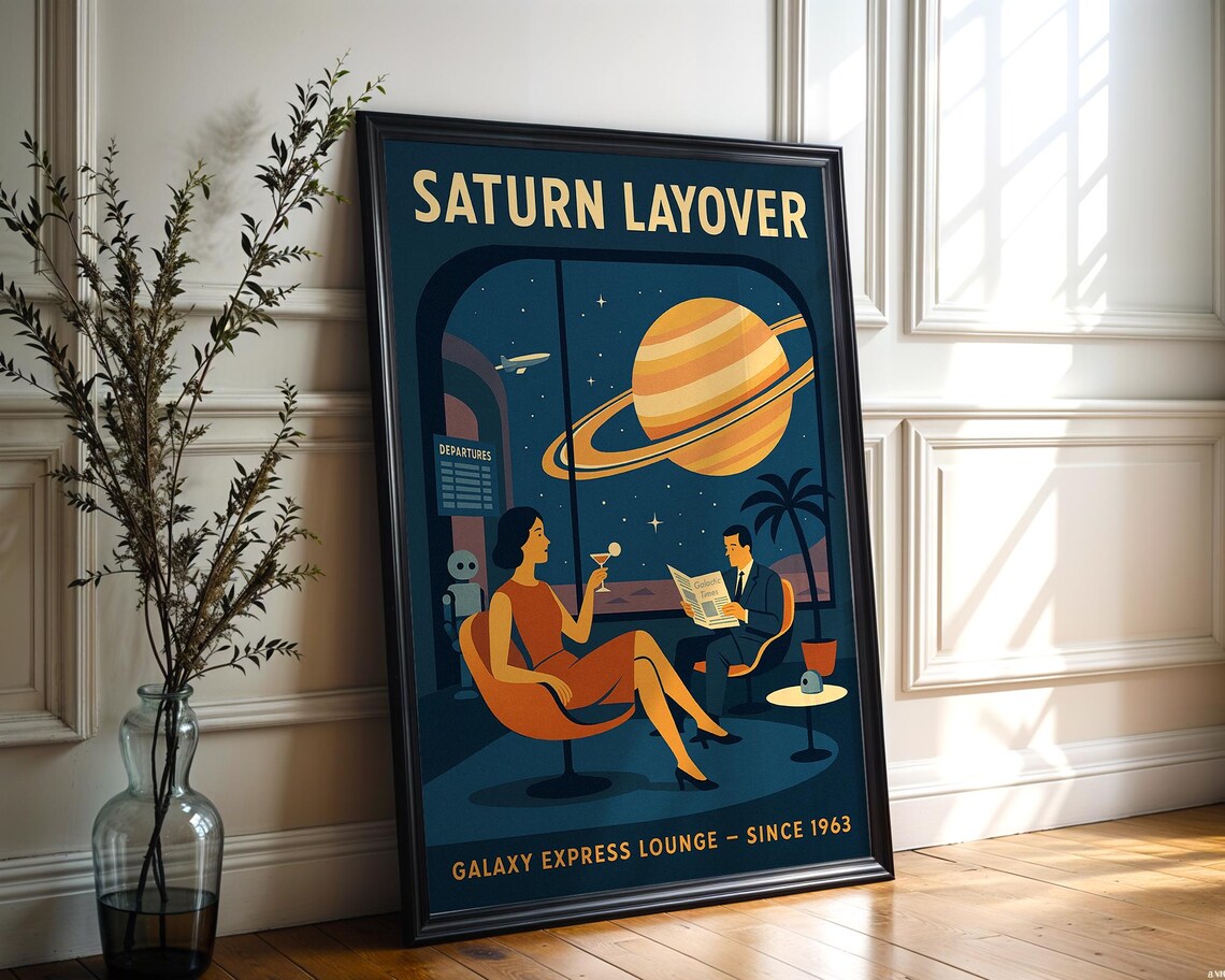 Saturn Retro Space Age Travel Poster, Art Print
