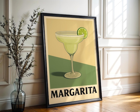 Vintage Margarita Cocktail With Lime Retro Bar Wall Decor Poster