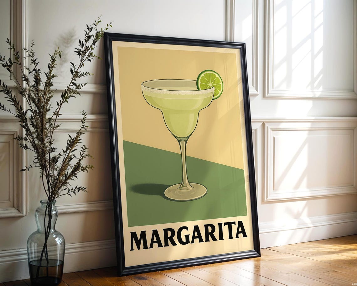 Vintage Margarita Cocktail With Lime Retro Bar Wall Decor Poster