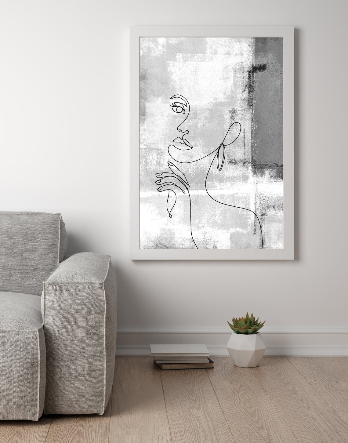 Elegant Woman Profile Line Art Grey Abstract Minimalist Poster - Image 2