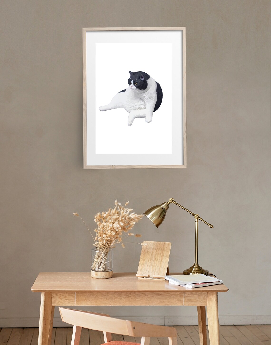 Chubby Black and White Cat Funny Digital Animal Illustration Poster - Image 4