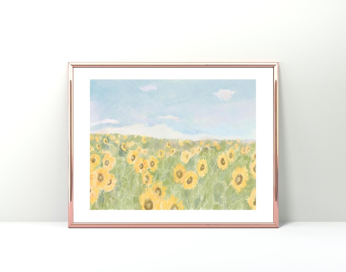 Sunflower Field Watercolor Painting Sunny Summer Meadow Poster - Image 3
