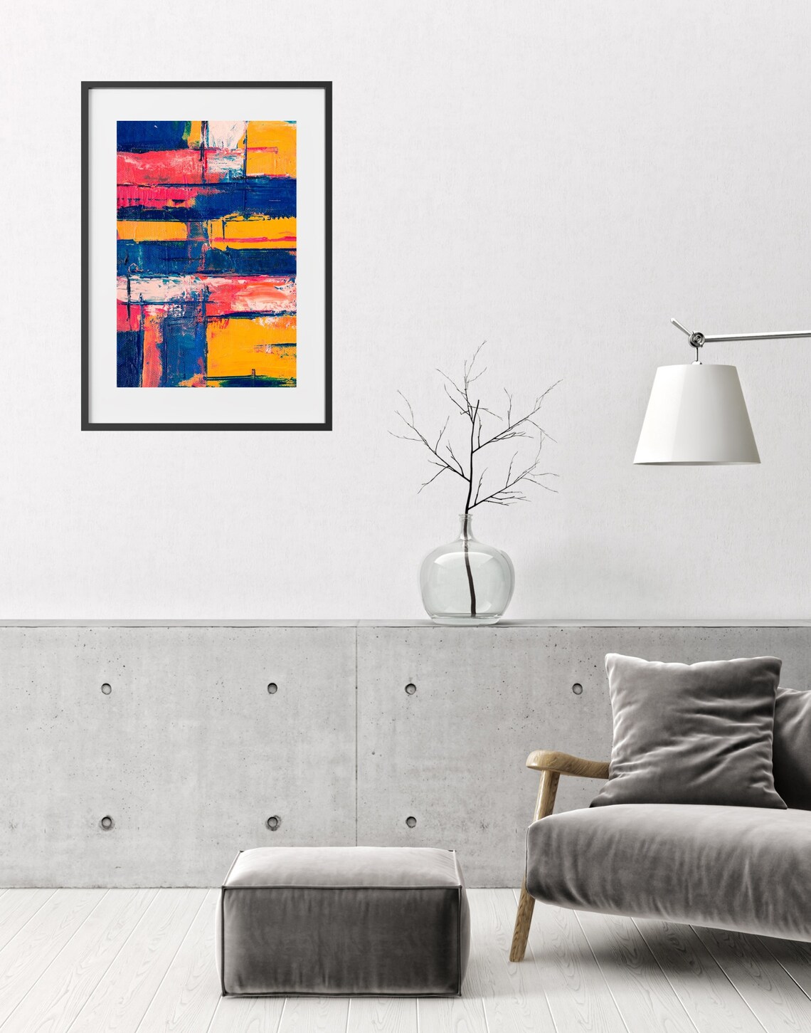 Cobalt Blue Coral Yellow Abstract Block Painting Colorful Poster - Image 2
