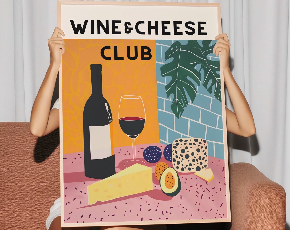 Wine and Cheese Club Colourful Party Entertaining Art Poster - Image 3