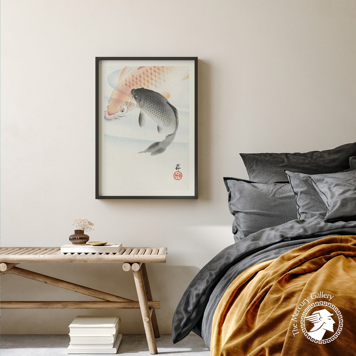Ohara Koson Two Koi Carp Fish Swimming Japanese Vintage Art Poster - Image 2