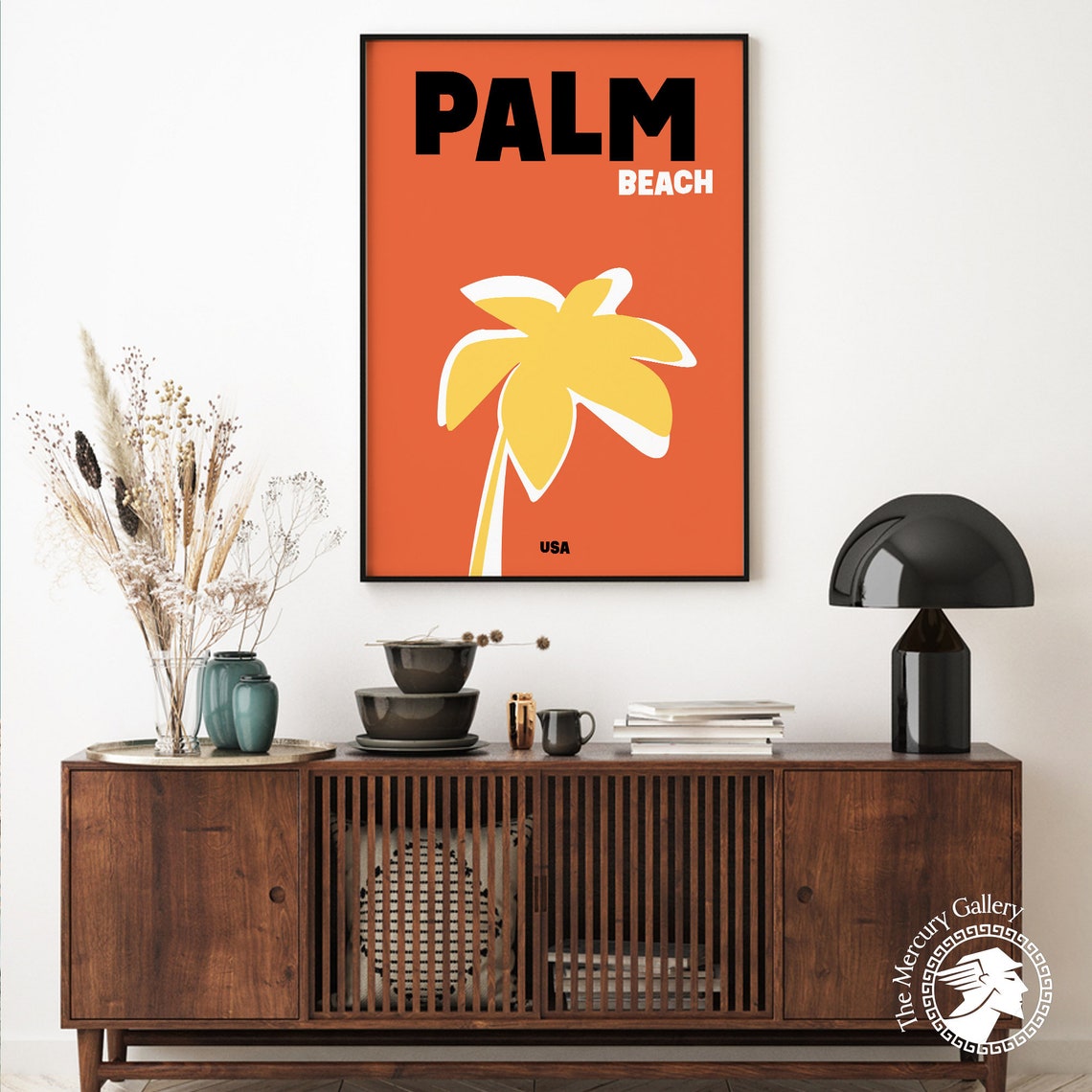 Palm Beach USA Yellow Palm Tree Terracotta Modern Retro Travel Poster - Image 4