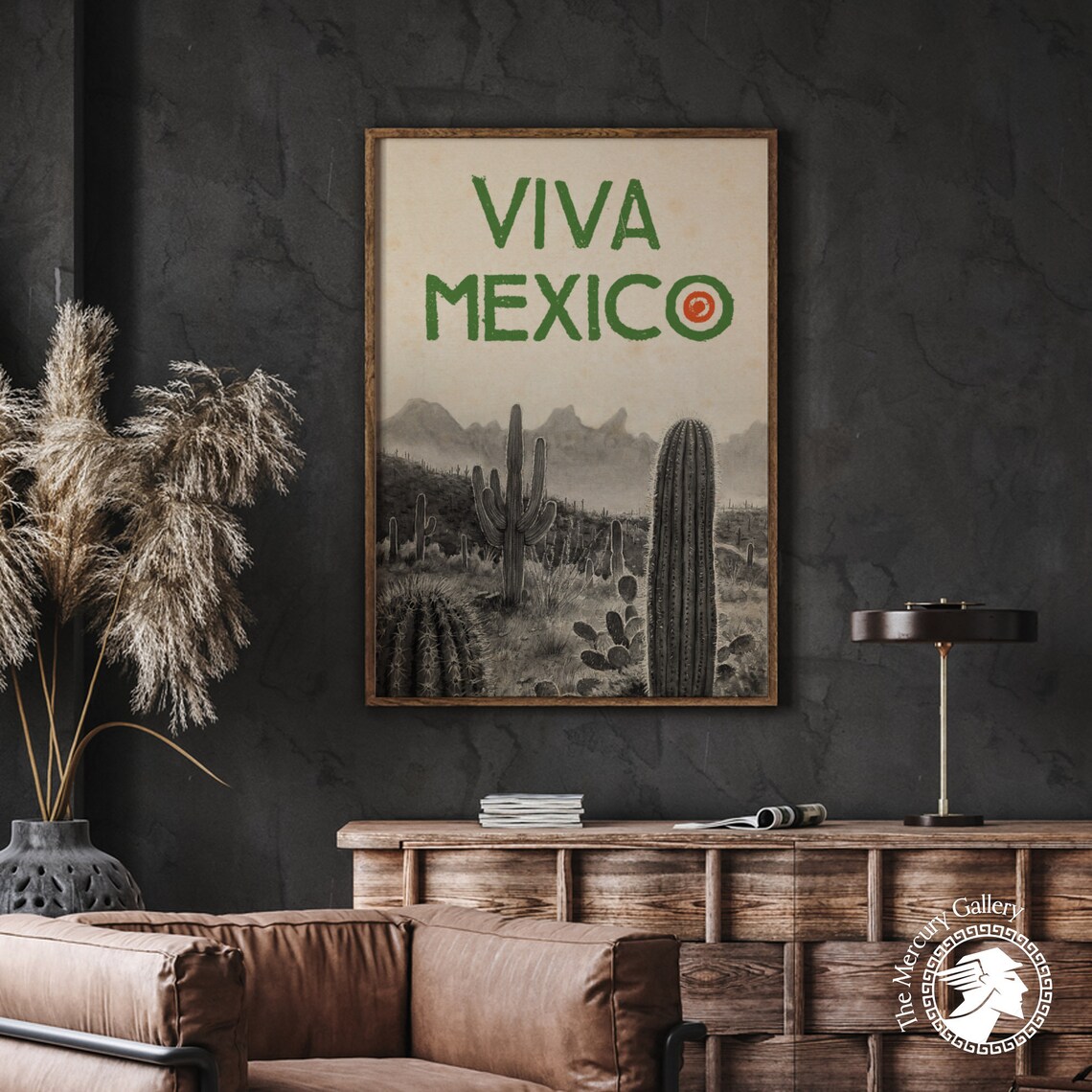 Viva Mexico Desert Cactus Mountains Monochrome Vintage Travel Poster - Image 2