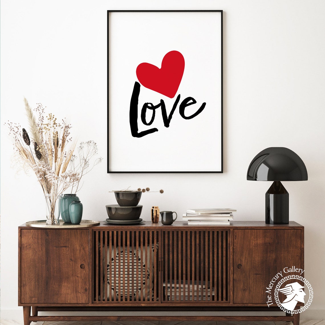 Love Script Red Heart Minimalist Typography Romantic Wall Art Poster - Image 6