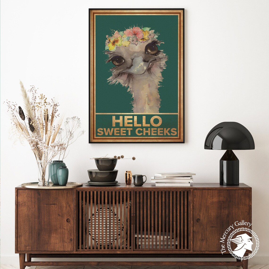 Ostrich Hello Sweet Cheeks Comedy Animal Art Print - Image 2