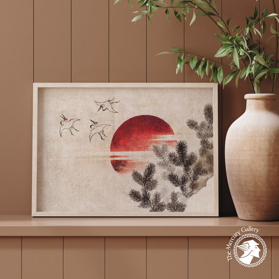 Katsushika Hokusai Birds and Sunset Ukiyo-E Art Print