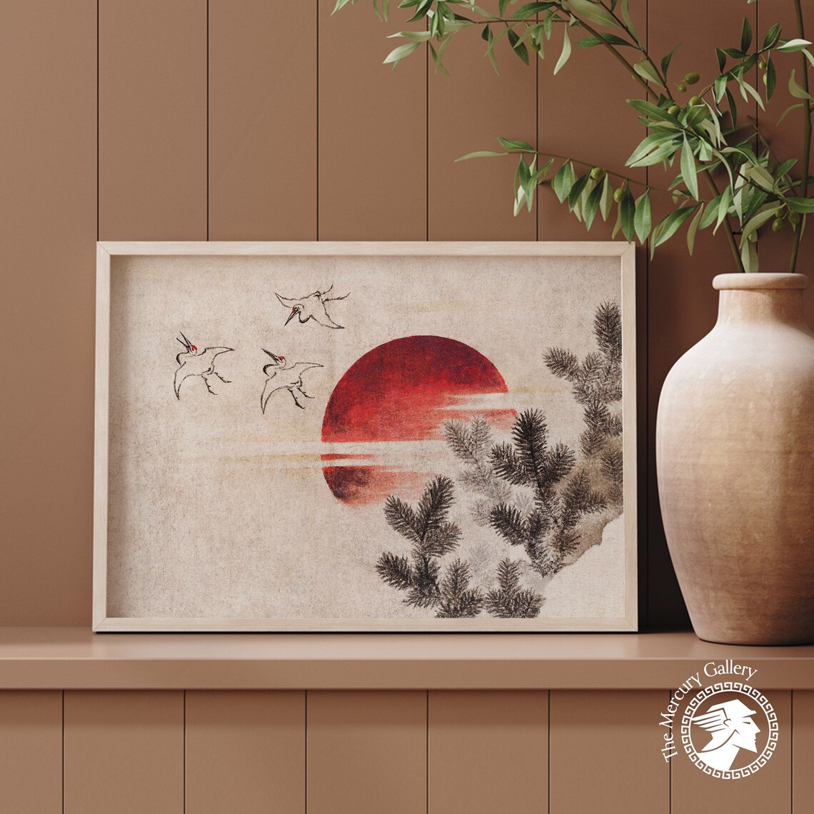 Katsushika Hokusai Birds and Sunset Ukiyo-E Art Print