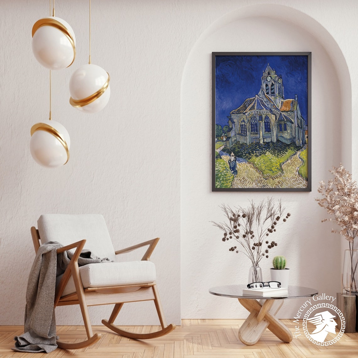 Van Gogh The Church At Auvers 1890 Cobalt Blue Impressionist Print - Image 4