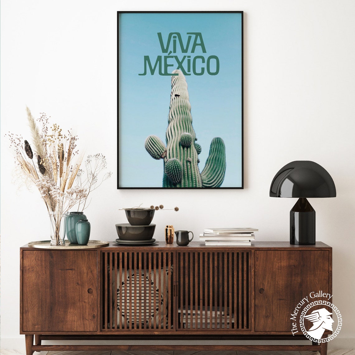 Viva Mexico Saguaro Cactus Blue Sky Minimalist Modern Travel Poster - Image 6