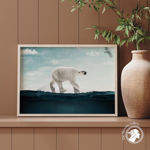 Polar Bear On Melting Ice Floe Arctic Wildlife Fine Art Print